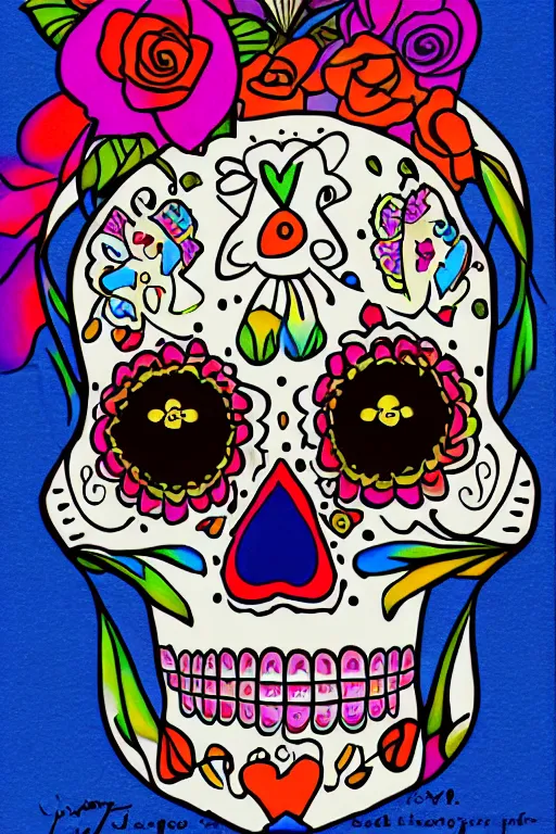 Prompt: Illustration of a sugar skull day of the dead girl, art by metzinger