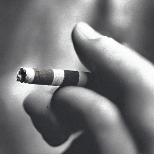 Image similar to Close-up of highly detailed hand holding cigarette with smoke, vintage photo,