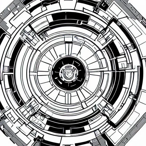 Prompt: detailed technical drawings of a symmetrical fusion arc reactor