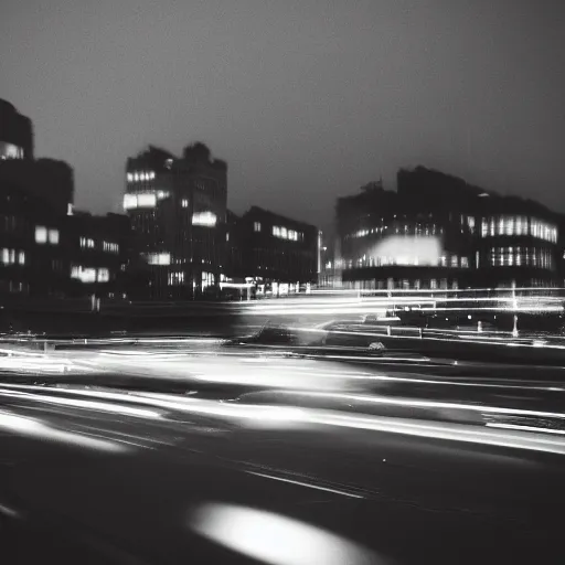 Image similar to a blurry photo of a city at night, a tilt shift photo by ian spriggs, featured on flickr, modular constructivism, long exposure, multiple exposure, soft mist