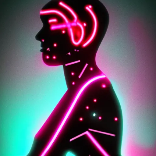 Image similar to a female cyborg humanoid neon lighting