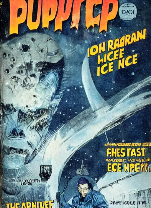 Prompt: pulp sci-fi magazine of the day the earth turned to ice