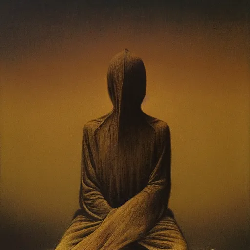 Image similar to priest by Zdzisław Beksiński, oil on canvas