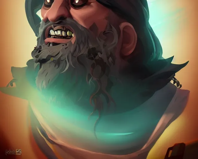 Image similar to sea of thieves character portrait concept art for a ghostly white bearded villain with snarling teeth, cgsociety, trending on artstation, rare ltd,