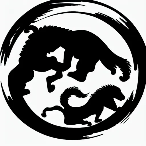 Image similar to Silhouette of an ape and a horse, yin Yang shaped