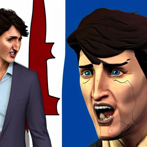 Image similar to justin trudeau as a borderlands psycho cel-shaded and unreal engine