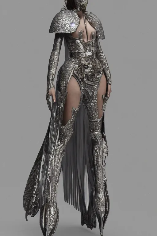 Prompt: a highly detailed 4 k render of a beautiful tall alien goddess bella hadid in iris van herpen dress armor schiaparelli in diamonds and jewelry in style of alphonse mucha trending on artstation made in unreal engine 4