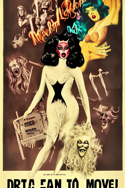 Prompt: drag queen monster vintage horror movie poster