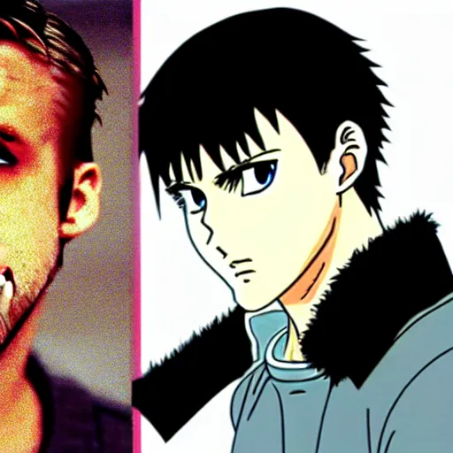 Image similar to ryan gosling in 1 9 9 7 berserk anime