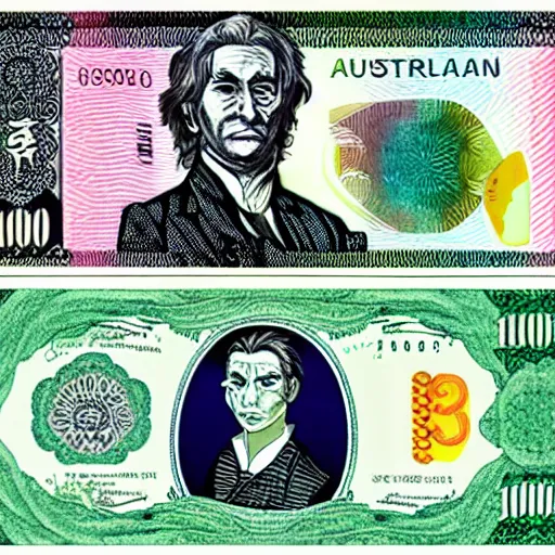 Image similar to australian $ 1 0 0 note, manga style