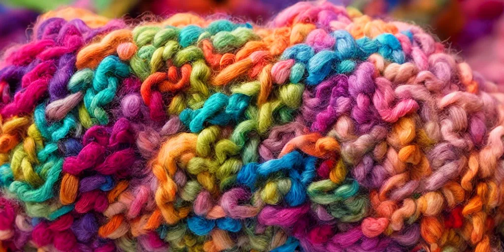 Prompt: a yarn brain, brain made of yarn, macro shot, close up, detailed photograph