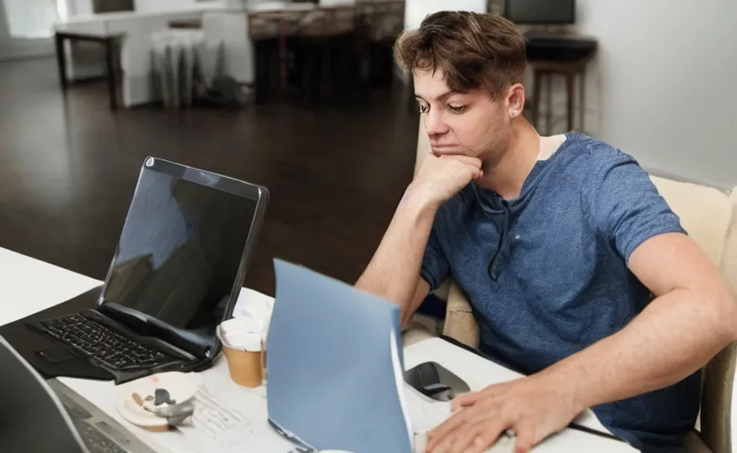 Prompt: A man sitting on his computer looking at memes