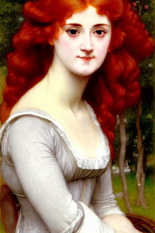 Image similar to jane austen red hair, painting by rossetti bouguereau, detailed art, artstation