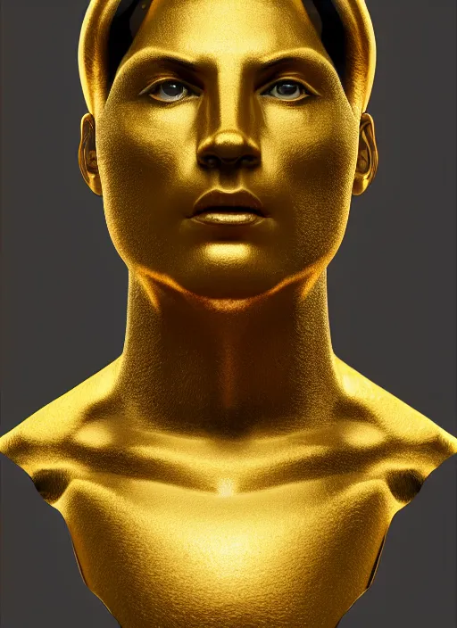 Image similar to stylized gold and black statue made of marble of hercules, perfect symmetrical body, perfect symmetrical face, hyper realistic, hyper detailed, by johannen voss, by michelangelo, octane render, blender, 8 k