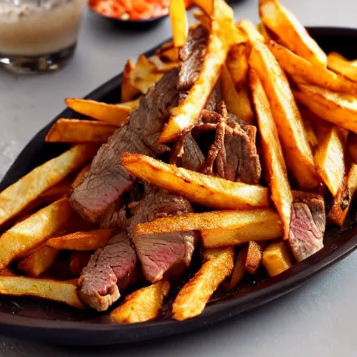 Image similar to french steak fries pile, burnt with ketschup - t