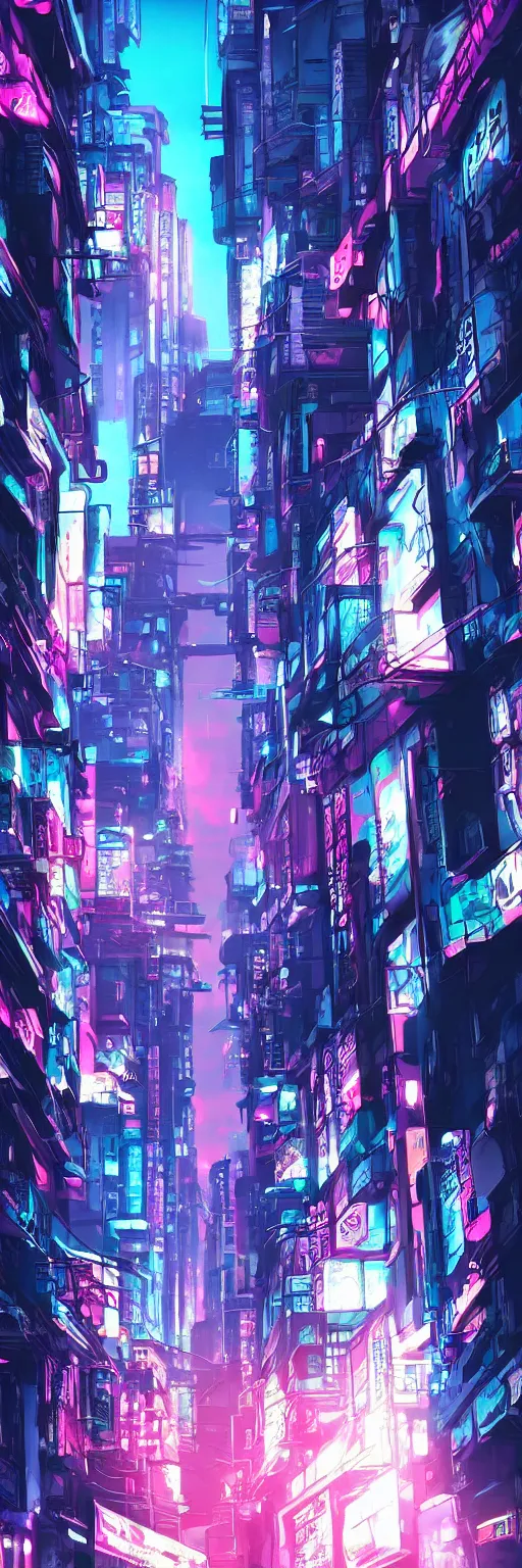 Prompt: digital art of an anime style surreal cyberpunk city, magenta sunset, amazing lightning made by makoto shinkai
