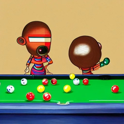 Prompt: two aliens playing pool