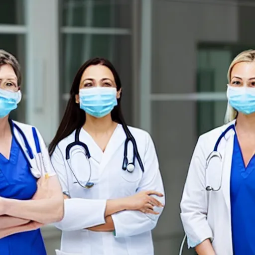 Prompt: nurses mask patient hospital