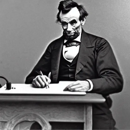 Abraham Lincoln typing on a desktop personal computer, | Stable ...