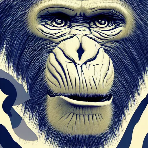 Image similar to bored ape nft, blue white art style, 8 k graphics