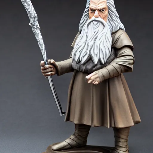 Prompt: gandalf chrome figurine sitting at a lightmixer, gandalf without a hat, color studio photo, uhd 4 k, backlight, rule of thirds