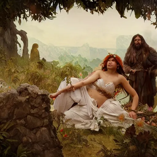 Image similar to Neanderthal wedding, original historical photo, highly detailed, sharp focus, illustration, by artgerm and greg rutkowski and alphonse mucha and loish and WLOP