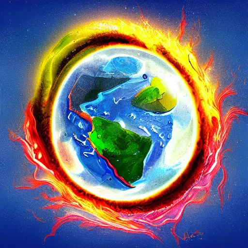 Image similar to the elements of fire, water, earth and air. digital art