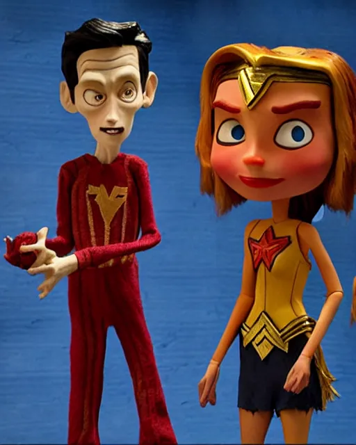 Image similar to steve buscemi dressed as wonder woman as a highly detailed stop motion puppet, in the style of laika studios ’ s paranorman, coraline, kubo and the two strings shot in the style