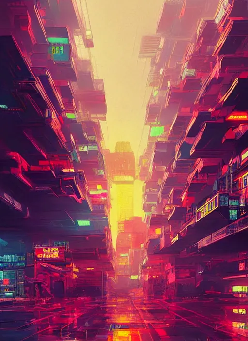 Prompt: A professional digital painting of a far-future cyberpunk city, Kowloon, by Alena Aenami, trending on Artstation