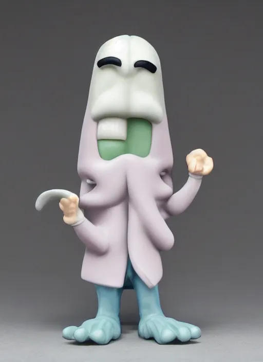 Image similar to funko pop figure of [ handsome ] squidward, chiseled jaw, sharp features, product photo