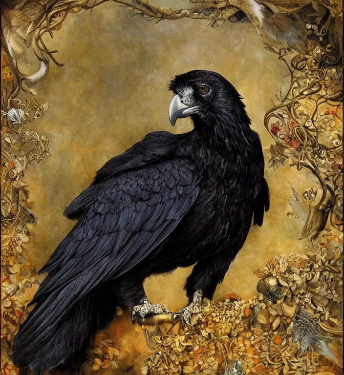 Image similar to a breathtakingly stunningly beautifully highly detailed animal portrait of a majestic raven, by rosetti and devinci and michael cheval and sidney cooper and turner, 4 k