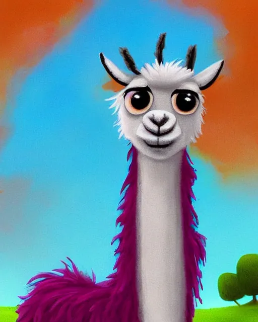 Prompt: Fluffy llama by sam nassour & pixar