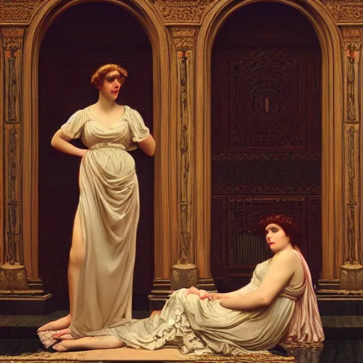 Prompt: the gates of darkness by herbert james draper, sir lawrence alma - tadema, john william godward. oil painting on wood. 1 8 9 6. cinematic criterion composition roger deakins. 4 k post - processing photoshop trending on artstation erudite in detail.