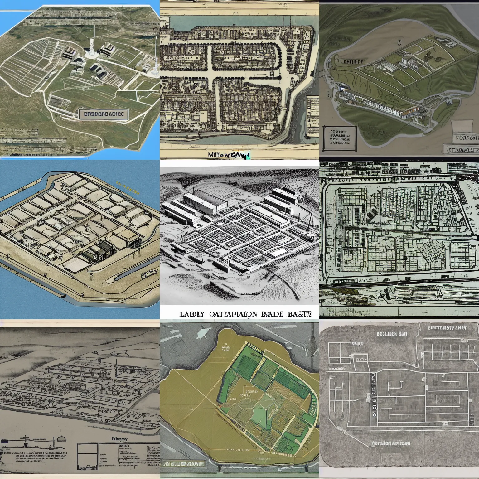 Prompt: labelled diagram of a military base, extremely detailed