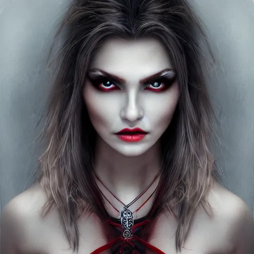 Image similar to Woman Vampire, goddess, detailed, high quality, 4k UHD, slim, curvy, blonde hair, realism, very coherent, high detail, hyper realism, red hypnotic eyes, 8K high definition, full body, wide photo, eerie looking, creative,