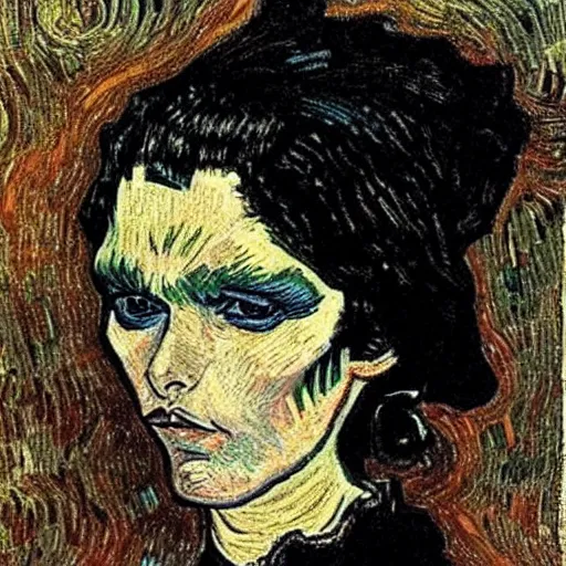 Prompt: goth woman drawn by vincent van gogh