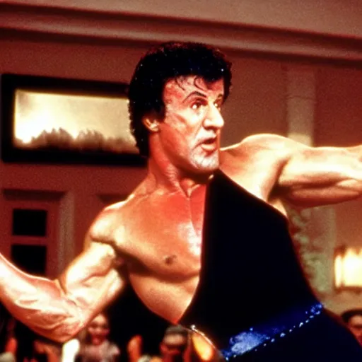 Image similar to a movie still of sylvester stallone in dirty dancing,