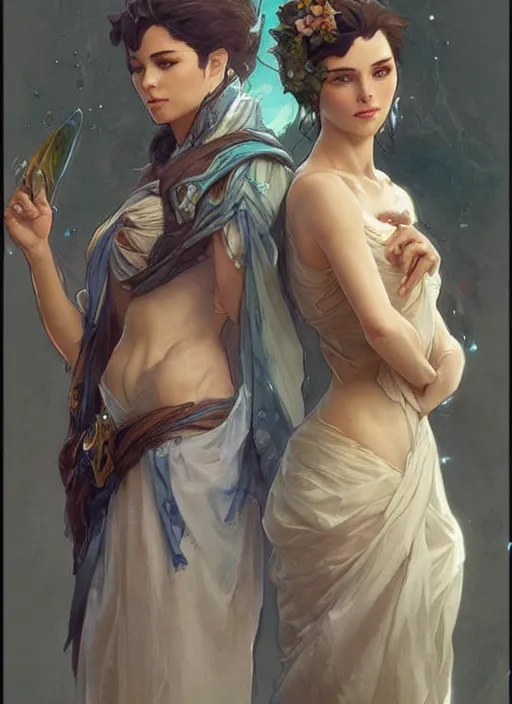 Image similar to a couple made of ice and water, full body view, beautiful high quality realistic fantasy art, trending on artstation by artgerm and greg rutkowski and alphonse mucha