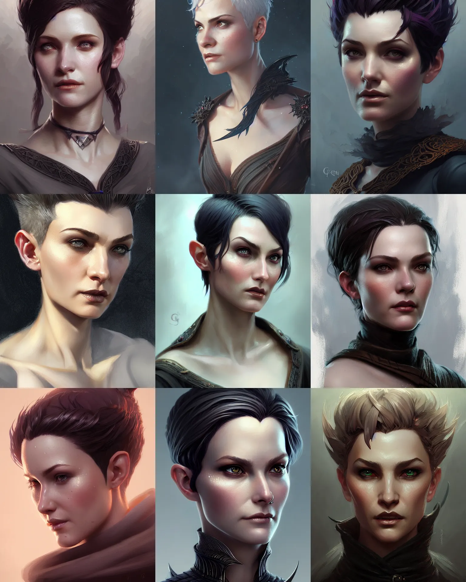 Prompt: Close-Up Portrait of an attractive adult female witch, D&D fantasy magic, pixie undercut hairstyle, intricate, highly detailed, digital painting, artstation, concept art, sharp focus, illustration, art by greg rutkowski and ross draws