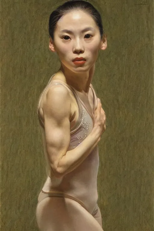 Image similar to portrait of athletic taiwanese prima ballerina, by donato giancola and berthold woltze.