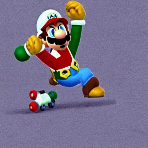 Prompt: a dog roller skating in the video game, super mario bros 6 4