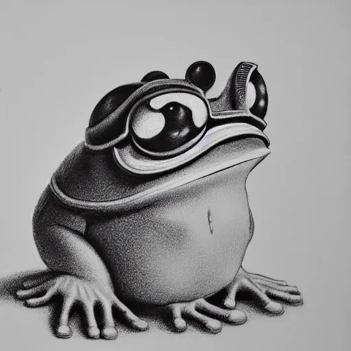 Image similar to hyperealistic graphite drawing of Pepe the frog