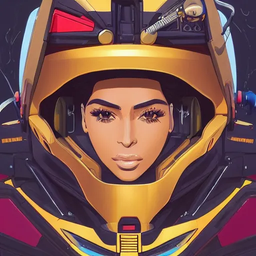 Prompt: a portrait of a stunning beautiful elite kim kardashian gundam pilot, with an intricate, detailed, urban inspired hiphop afro futuristic helmet, vector behance hd jesper ejsing, rhads, makoto shinkai, lois van baarle, ilya kuvshinov, rossdraws, hd, 3 2 k, ilya kuvshinov, gustav klimt