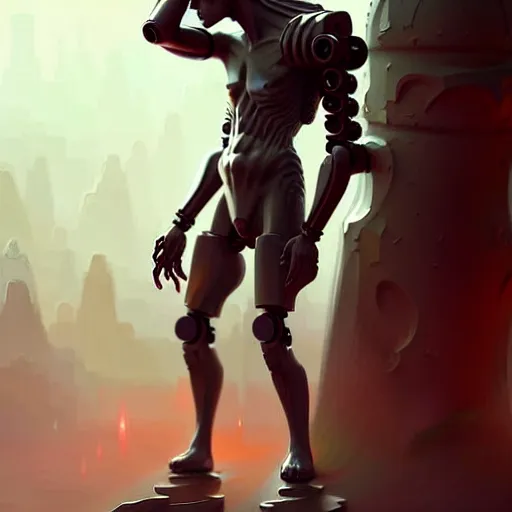 Image similar to by peter mohrbacher, beautiful composition, rule of thirds, full body, normal legs, man standing, with extremely large and intricate haircut with angry red eyes and slim features looking askance, eye cyberpunk bionics, elegant intricate baroque jewellery, highly detailed, digital painting, artstation, concept art, smooth, sharp focus, illustration,