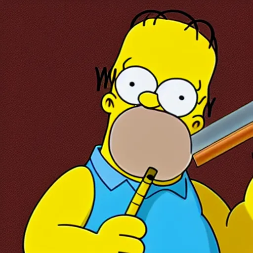 Image similar to homer from the simpsons looking depressed and smoking a cigarette