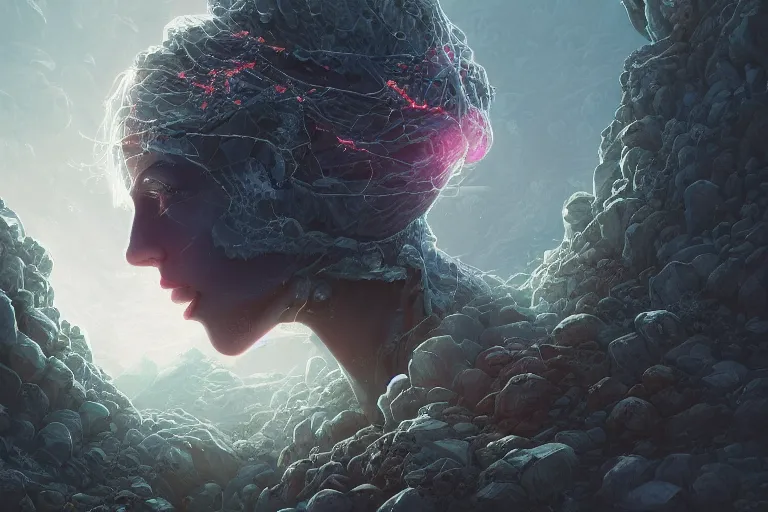 Prompt: portrait isometric drawing, Ghost of Kiev, rocky, blossoming path to heaven, female, glowing eyes, intricate, epic lighting, cinematic composition, hyper realistic, 8k resolution, unreal engine 5, by Artgerm, tooth wu, dan mumford, beeple, wlop, rossdraws, James Jean, Andrei Riabovitchev, Marc Simonetti, yoshitaka Amano, Artstation