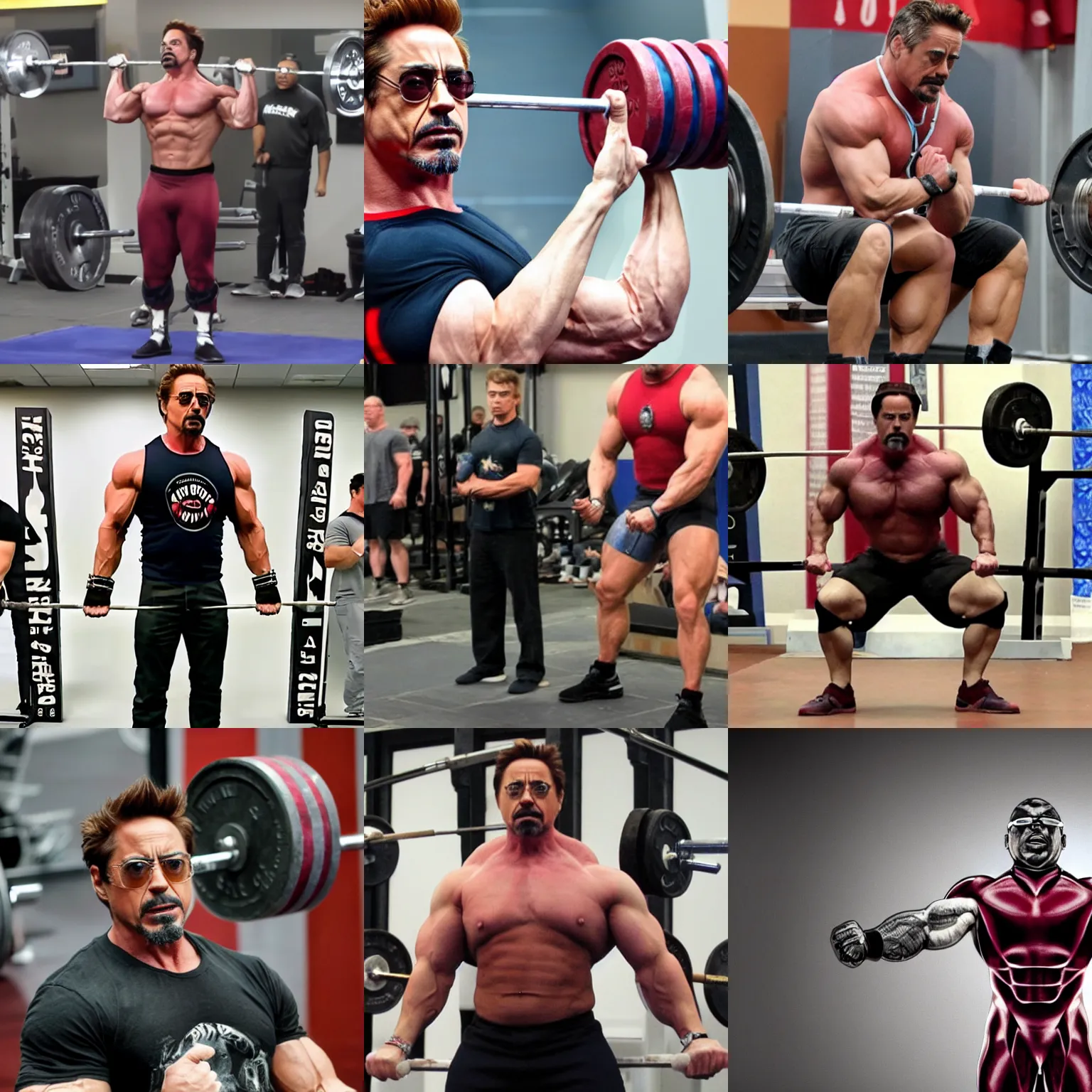 Prompt: muscular robert downey jr as a powerlifter, 4 k hd