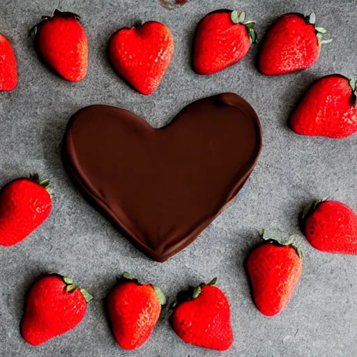 Image similar to a heart shaped brown yorkshire dog made of chocolate and strawberries, art