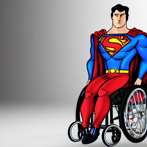 Prompt: Photorealistic superman in a wheelchair