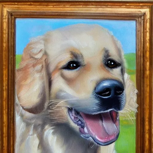 Image similar to a painting of a cute golden retriever with a german shepherd